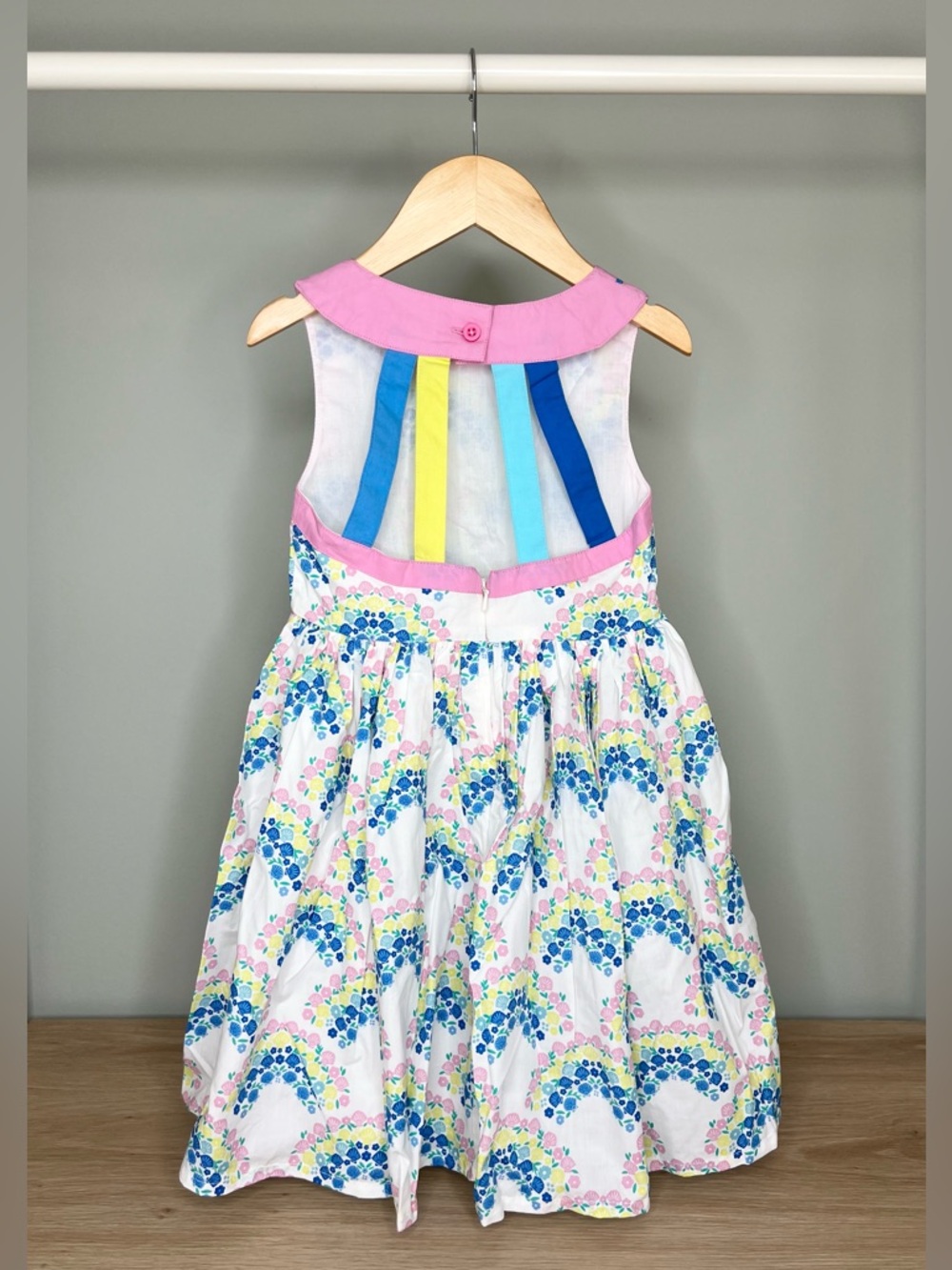 NWT Mini Boden - Harlow Back Detail Dress - Soft Ivory Rainbow Shells - Picture 4 of 8